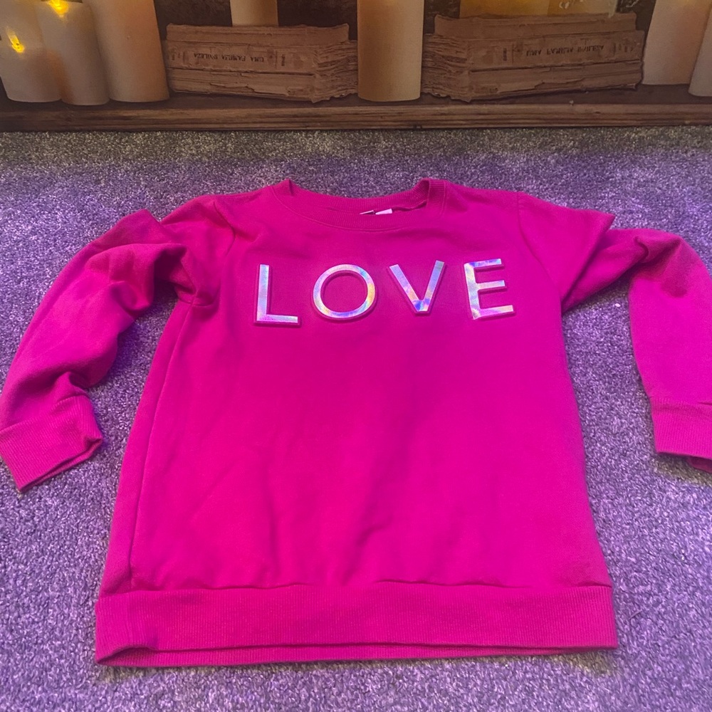 Pink sweatshirt with raised word love comfy and cute like new